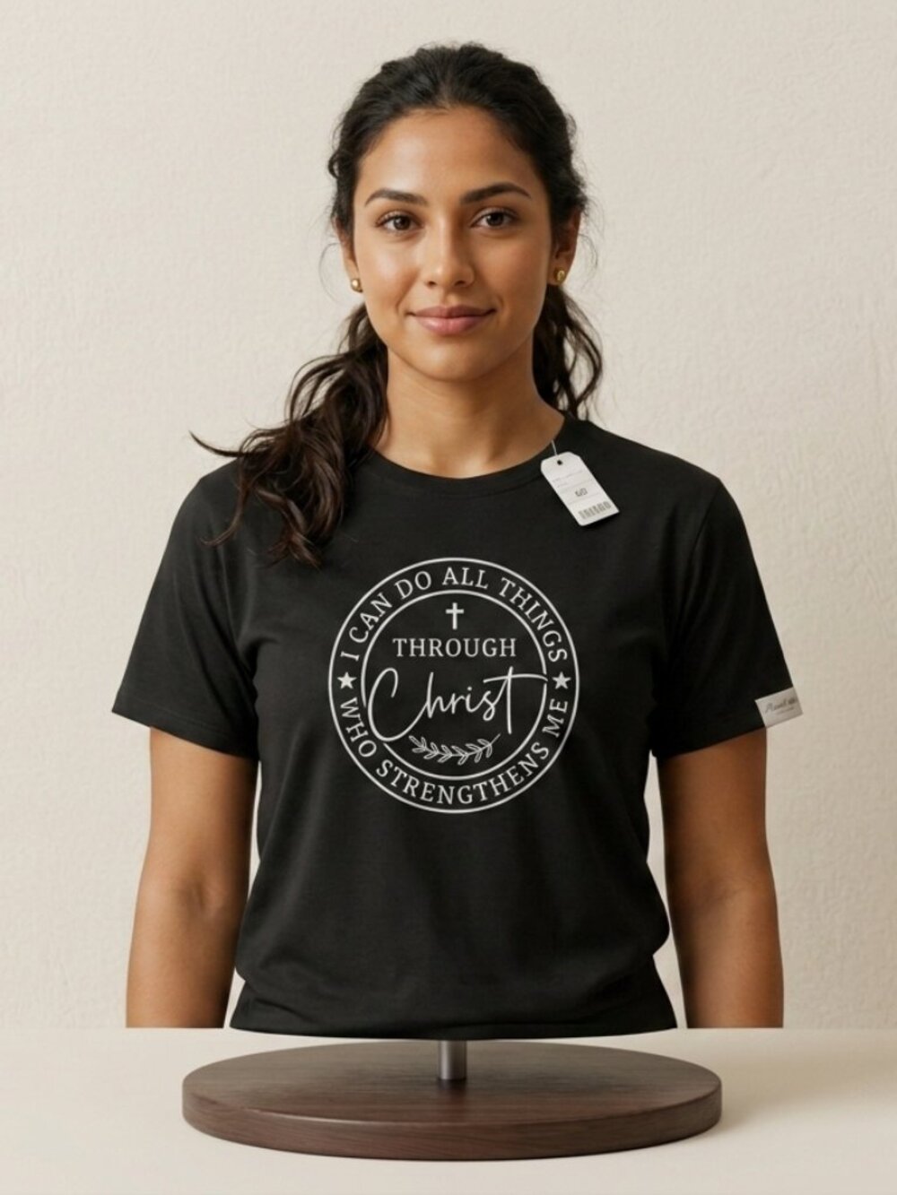Black crewneck t-shirt with centered graphic on chest (Unisex)